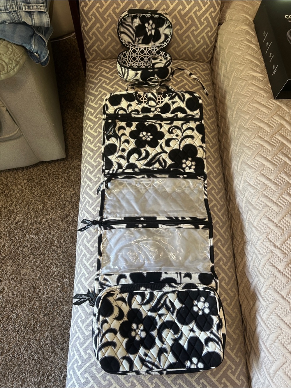 Vera Bradley Black and White Floral Quilted Travel Organizer